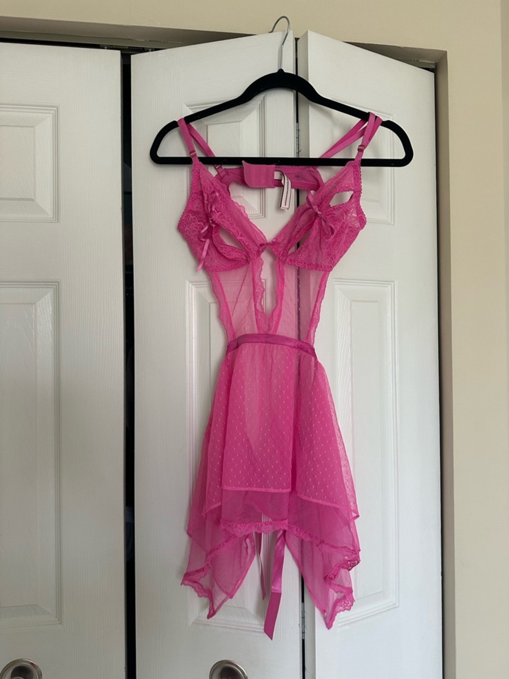Victoria's Secret Hot Pink Lace Sheer Babydoll